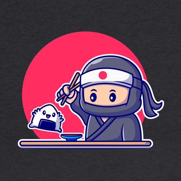 Cute Ninja Eating Onigiri With Chopstick by Catalyst Labs